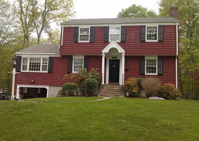 a red colored house
