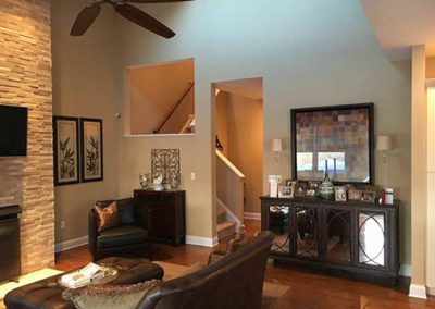 a room with blue painted walls