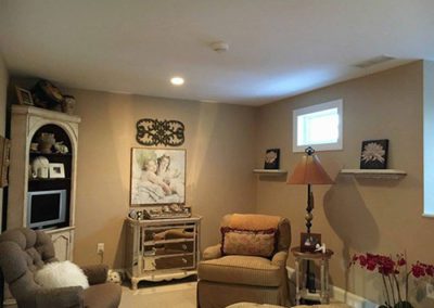 a livingroom with grey paint on walls