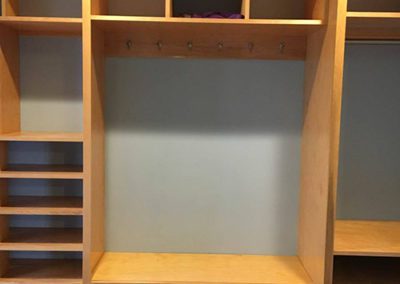 custom built ins with painted walls behind it