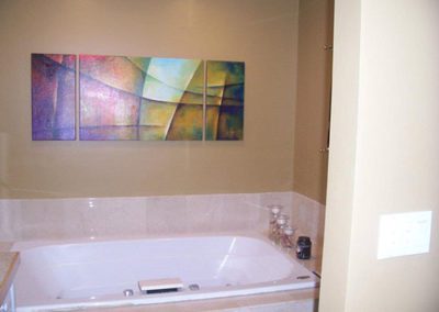 a bathroom with newly painted walls