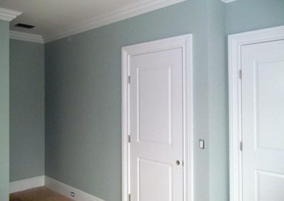a room with blue painted walls